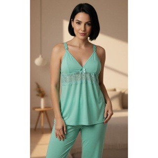 PIJAMA PÓS PARTO DE AMAMENTAÇÃO Renda Blusa com Alça Reforçada com Click e Calca Maternidade Baby Doll em Oferta na Shopee