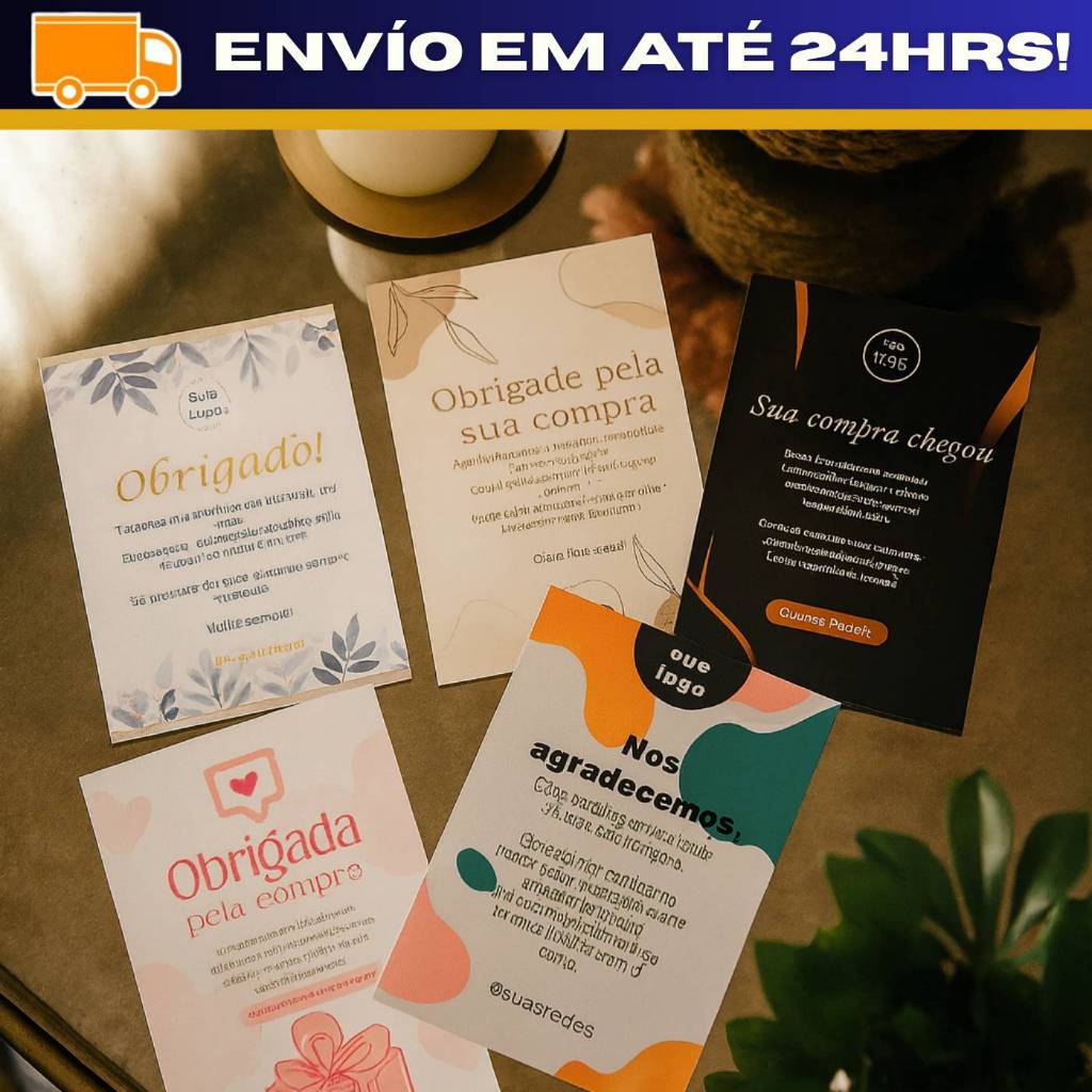 Cartões de Agradecimento Personalizados – Design Exclusivo  – Frete Grátis