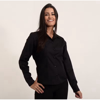 Camisa  branca ou preta feminina social manga longa para trabalho. em Oferta na Shopee