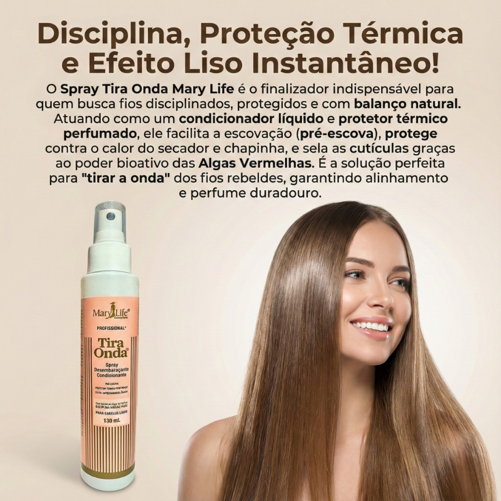 Spray Revitalizador Protetor Térmico Cabelos Lisos Mary Life Efeito Profissional