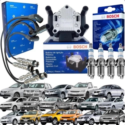 Kit Bobina Cabo Vela Ignição Gol Voyage A3 Polo Spacefox Bosch