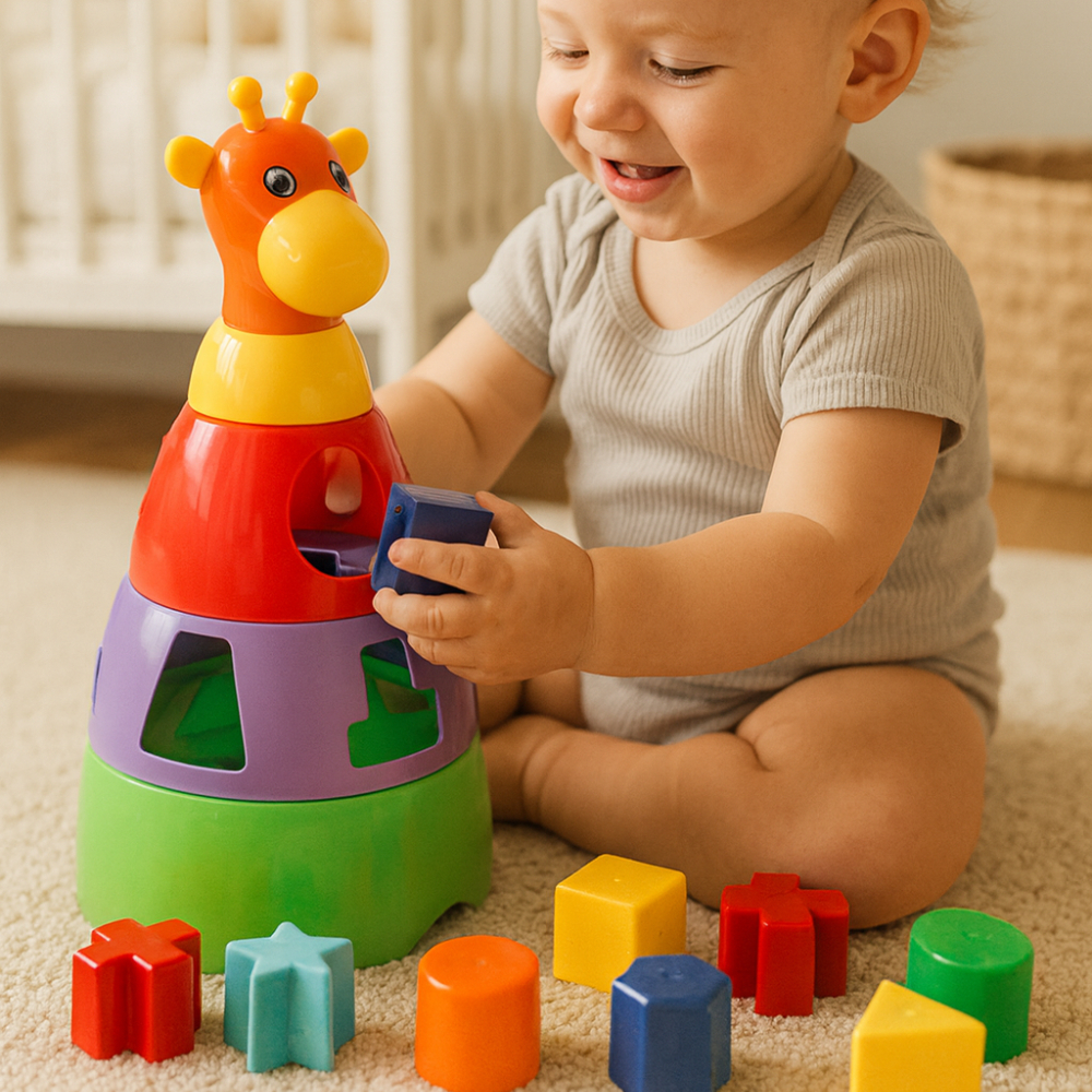 Girafa Didática Mercotoys Brinquedo Educativo 10 Formas Geométricas Empilhar Encaixar +12 Meses