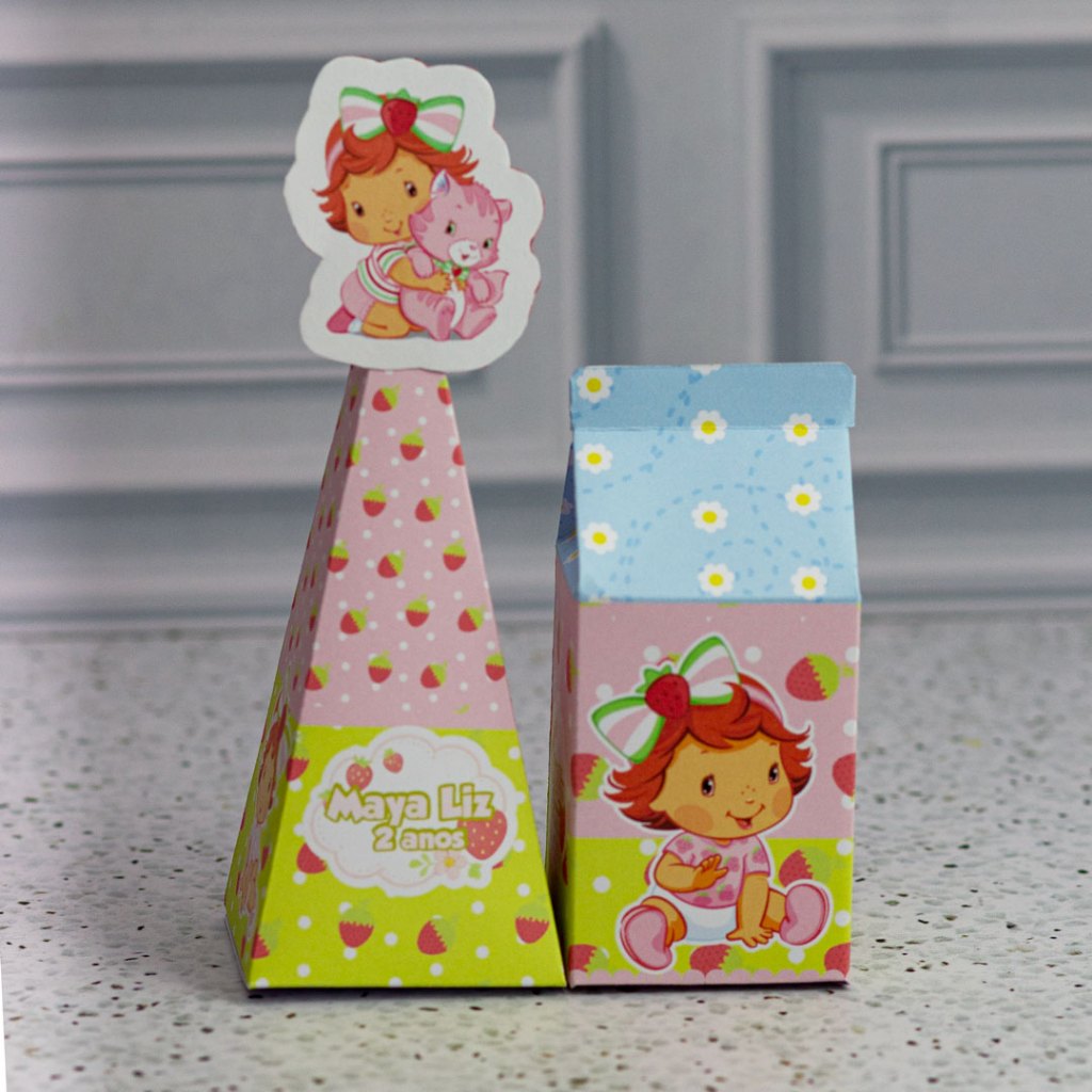 MINI Kit Personalizado - MORANGUINHO BABY - Caixinhas MINATURA para Lembrancinhas Decoração Festa Infantil-PEGUE E MONTE