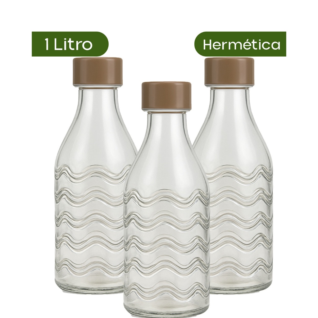 Kit c/3, 2 ou 1 Garrafa de Vidro Transparente Tampa Hermética em aço 1L Geladeira Suco Água Leite em Oferta na Shopee