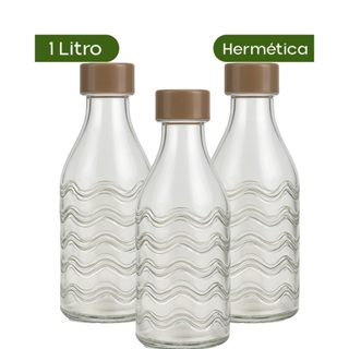 Kit c/3, 2 ou 1 Garrafa de Vidro Transparente Tampa Hermética em aço 1L Geladeira Suco Água Leite em Oferta na Shopee