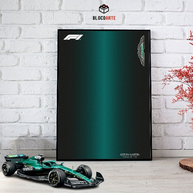 Pôster Aston Martin F1 – Blocos de Montar | Arte 50x70cm em Vinil Fosco | Decoração Automotiva