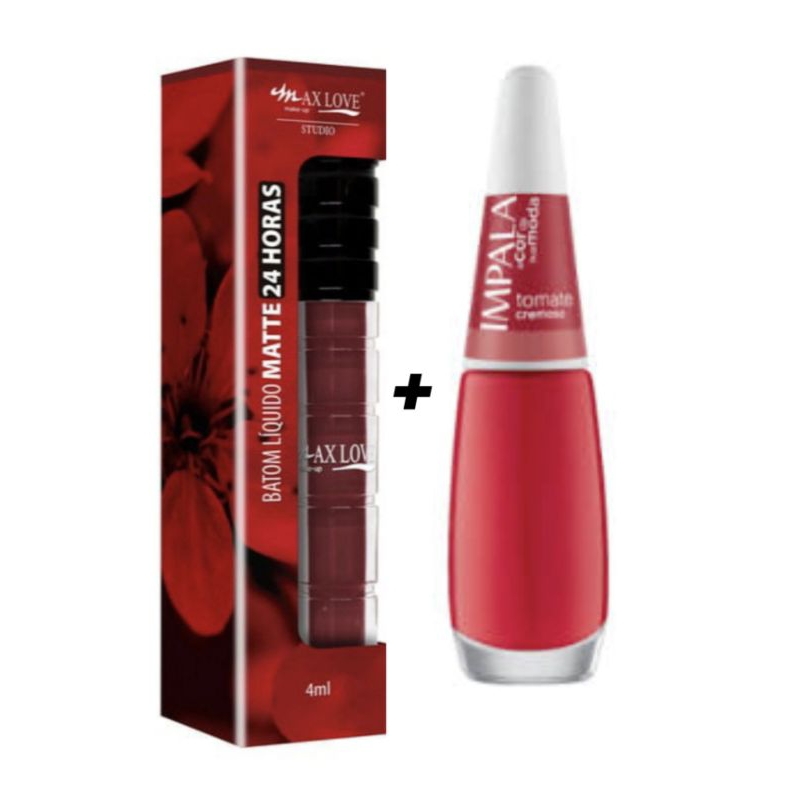 Batom líquido Matte vermelho longa duração+ Esmalte vermelho festa das cores
