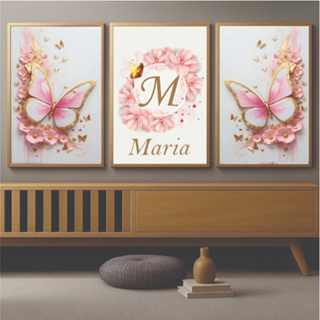KIT - QUADROS DECORATIVO PERSONALIZADO Borboletas Com Dourado, Azuis e Brancas em Oferta na Shopee