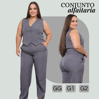 Conjunto Plus Size Feminino Alfaiataria Colete e Calça Elegante Social Envio Imediato em Oferta na Shopee