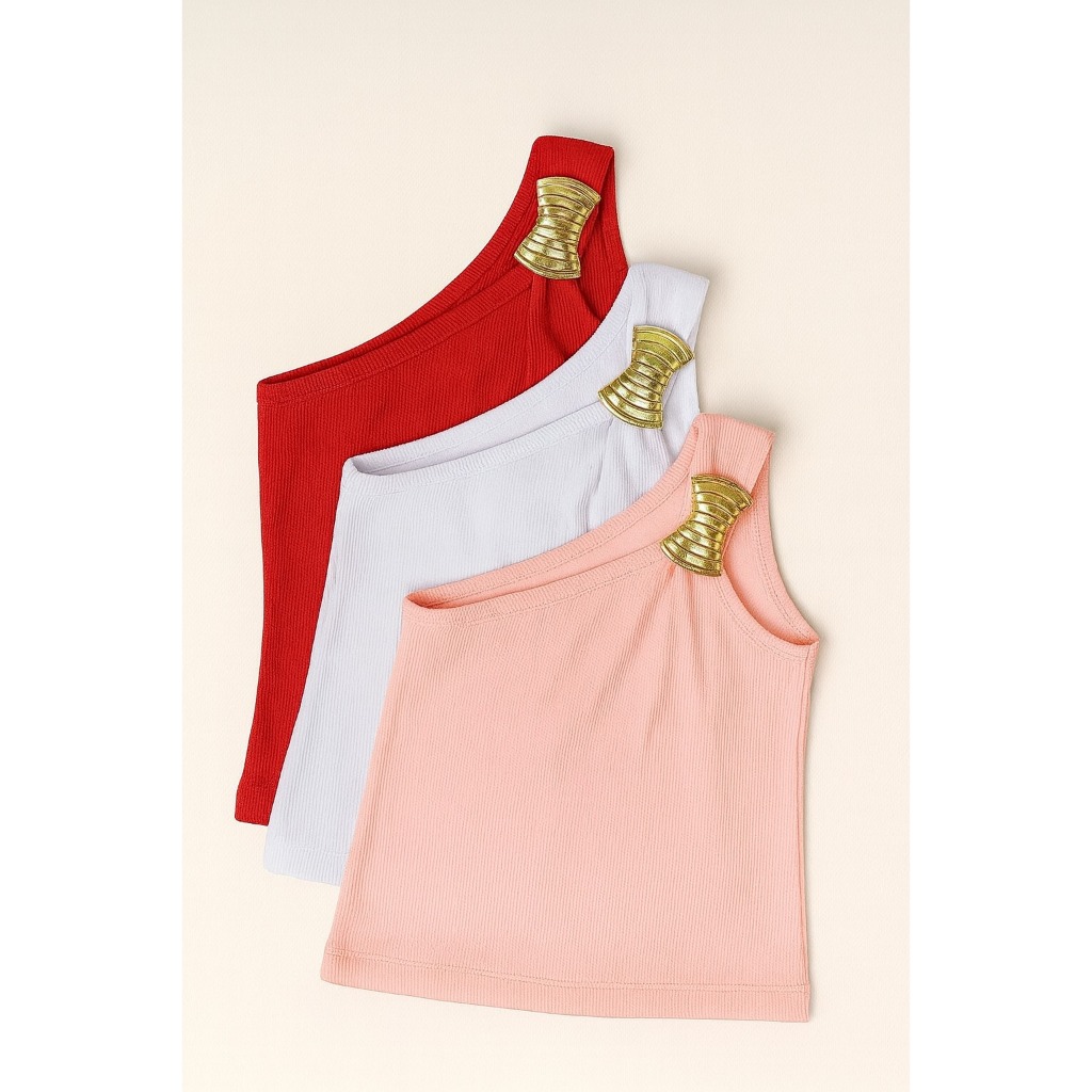 Kit 3 Blusa Infantil Ombro Só Feminina – Tamanho 4 ao 12 –Com Laço - Regata Um Ombro