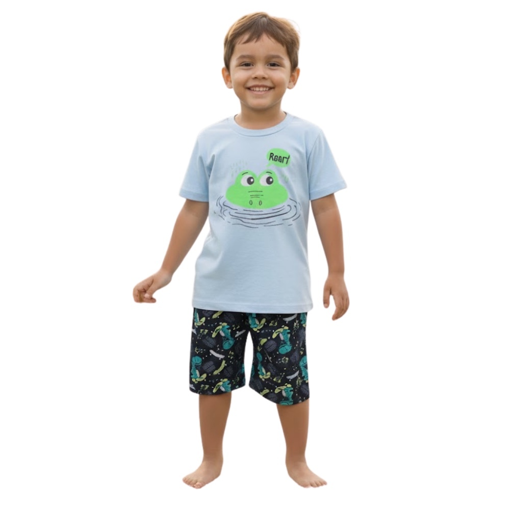 Conjunto Imfantil Masculino Camiseta M/Malha 100% Algodao Bermuda 100% Poliester Tileesul