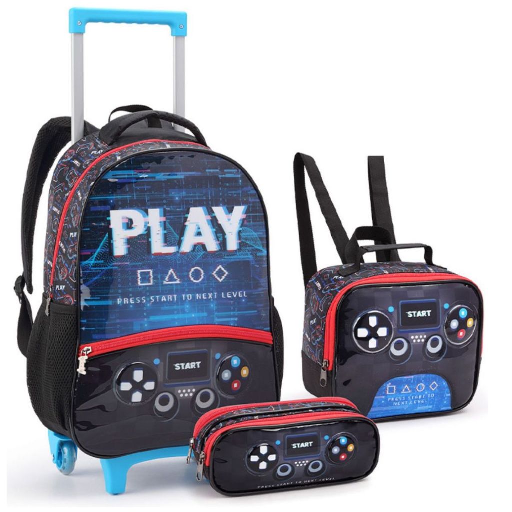 Kit Mochila De Rodinha Infantil Masculino Gamer Play