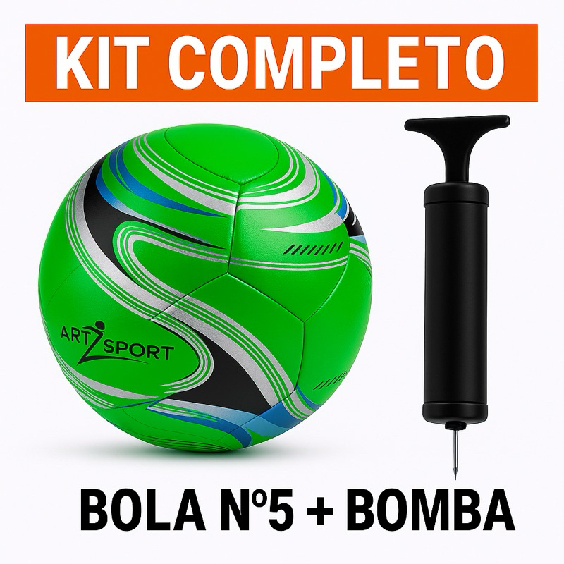 Kit Bola de Futebol Campo Nº5 Oficial + Bomba de Ar Manual | Resistente, Costurada e Durável