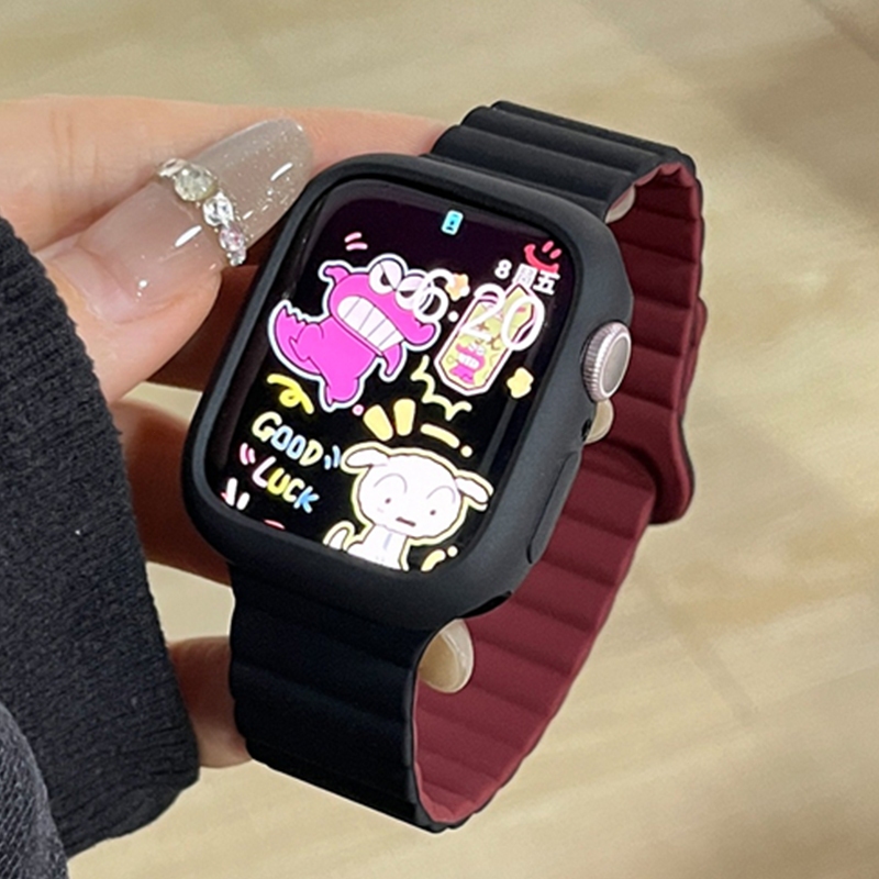 Kit Pulseira Silicone Magnética + Capa Docinho Para Apple Watch 38/40/41/42/44/4
