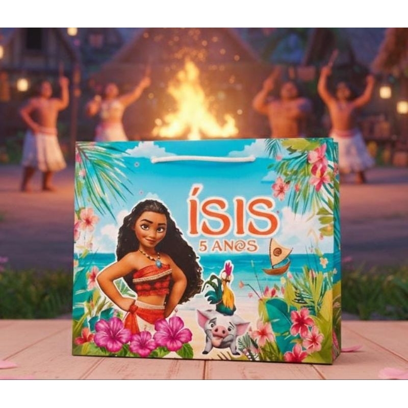 Sacolinha G Personalizada Moana Adulta Lembrancinha de Aniversário Festa Infantil