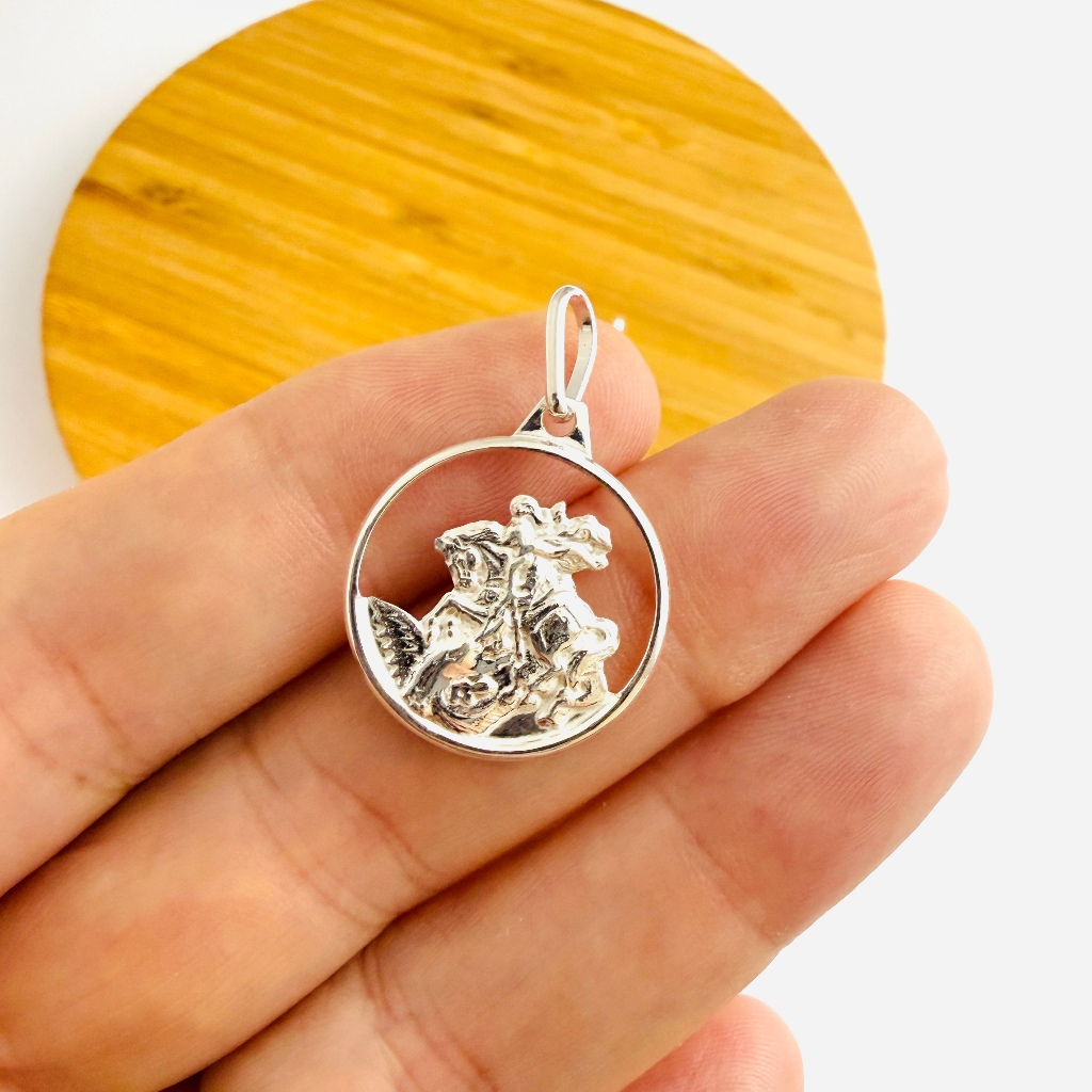 Pingente Medalha São Jorge Prata 925 Legítima Religioso Immagine Prata