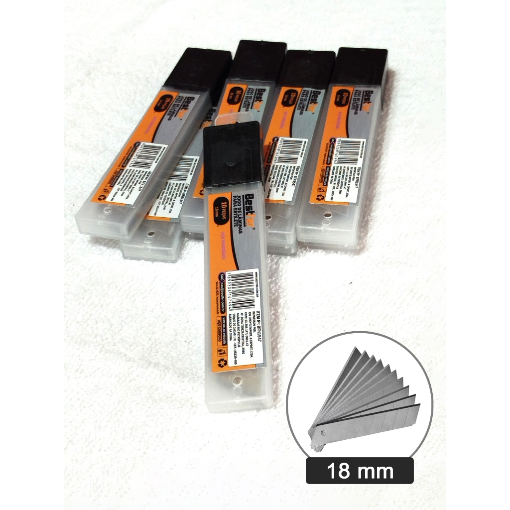 Lâmina para Estilete 18 mm Bestfer BFH1547 | Caixa com 10 Peças