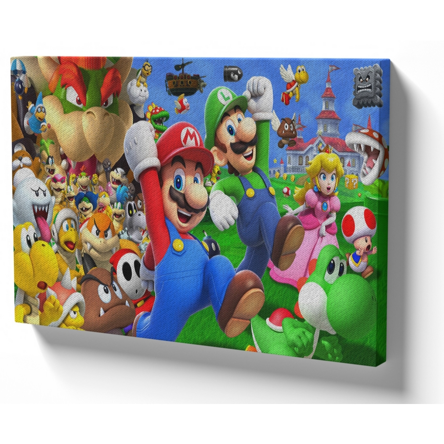 Quadro luxo tela 50x70 estrutura madeira Mario jogo Game arcade antigo