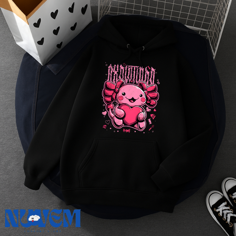 Moletom Feminino Axolote Fofo Com Capuz Premium
