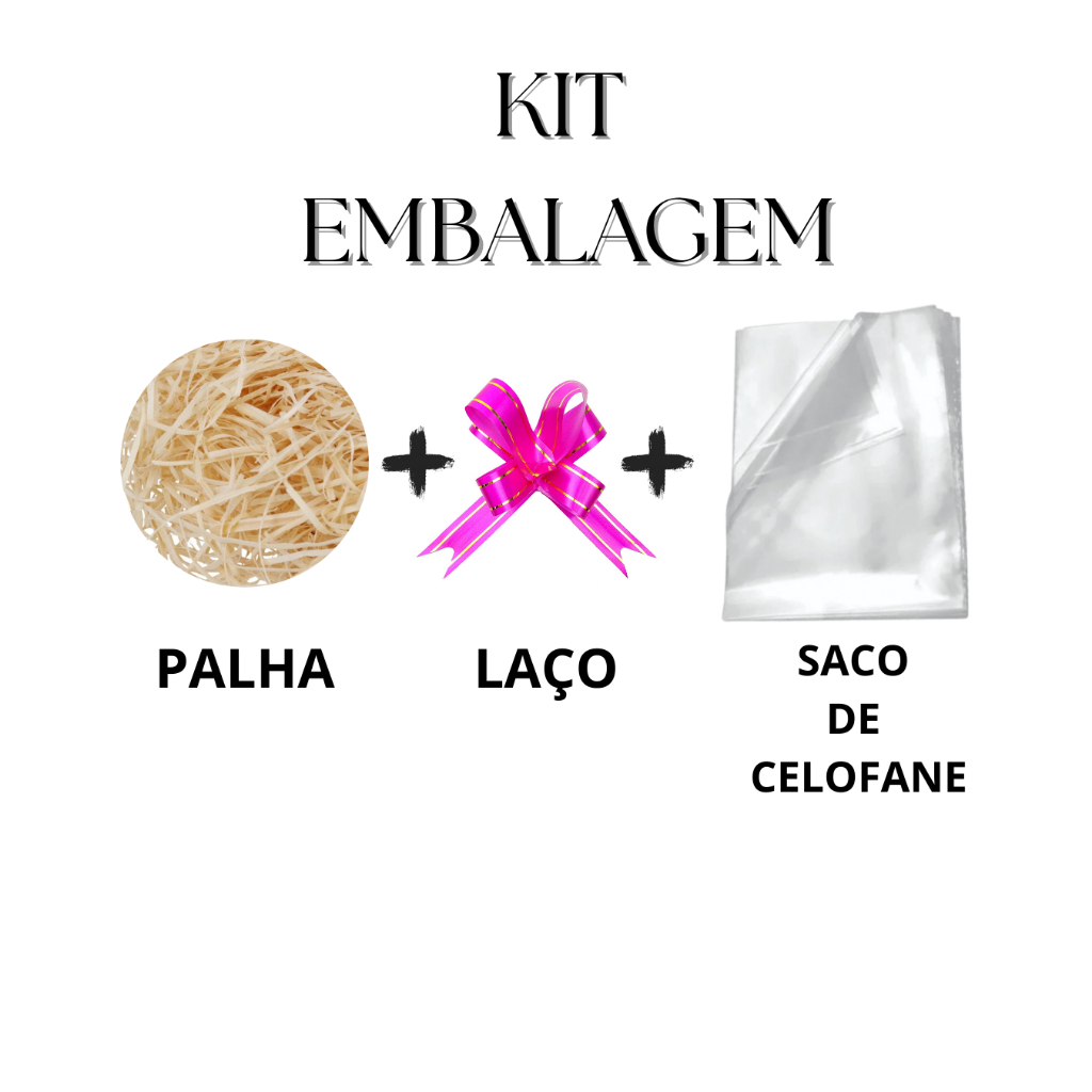 Kit Embalagem Saquinho de Presente com Laço + Celofane + Palha em Oferta na Shopee