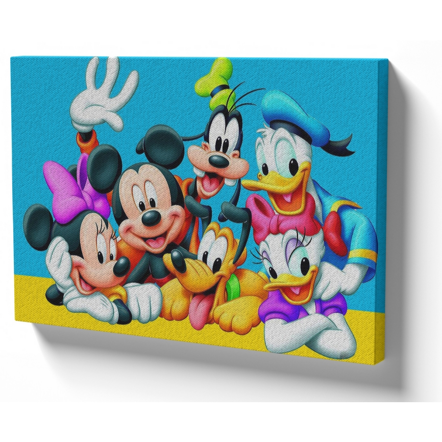 Quadro luxo tela 50x70 estrutura madeira Mickey pateta pluto donald minnie