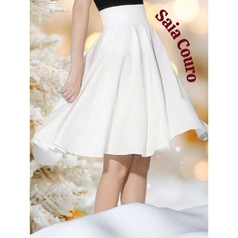 Saia Branca média couro sintetico elegante Moda Evangélica Plus Size courino do pp ao g3 em Oferta na Shopee