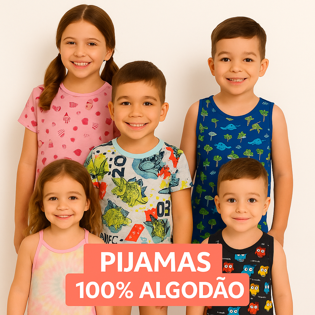Pijama Infantil 100% Algodão – Menino e Menina | Confortável, Leve e Estampado| Tamanhos 1 ao 14