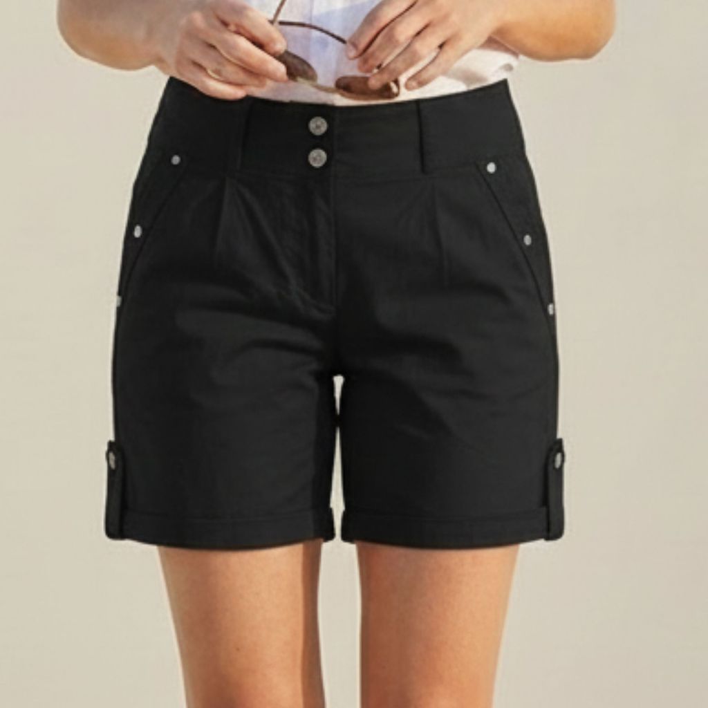 shorts bermuda femenina bengaline linho elegante confortável e estica muito verão 2025