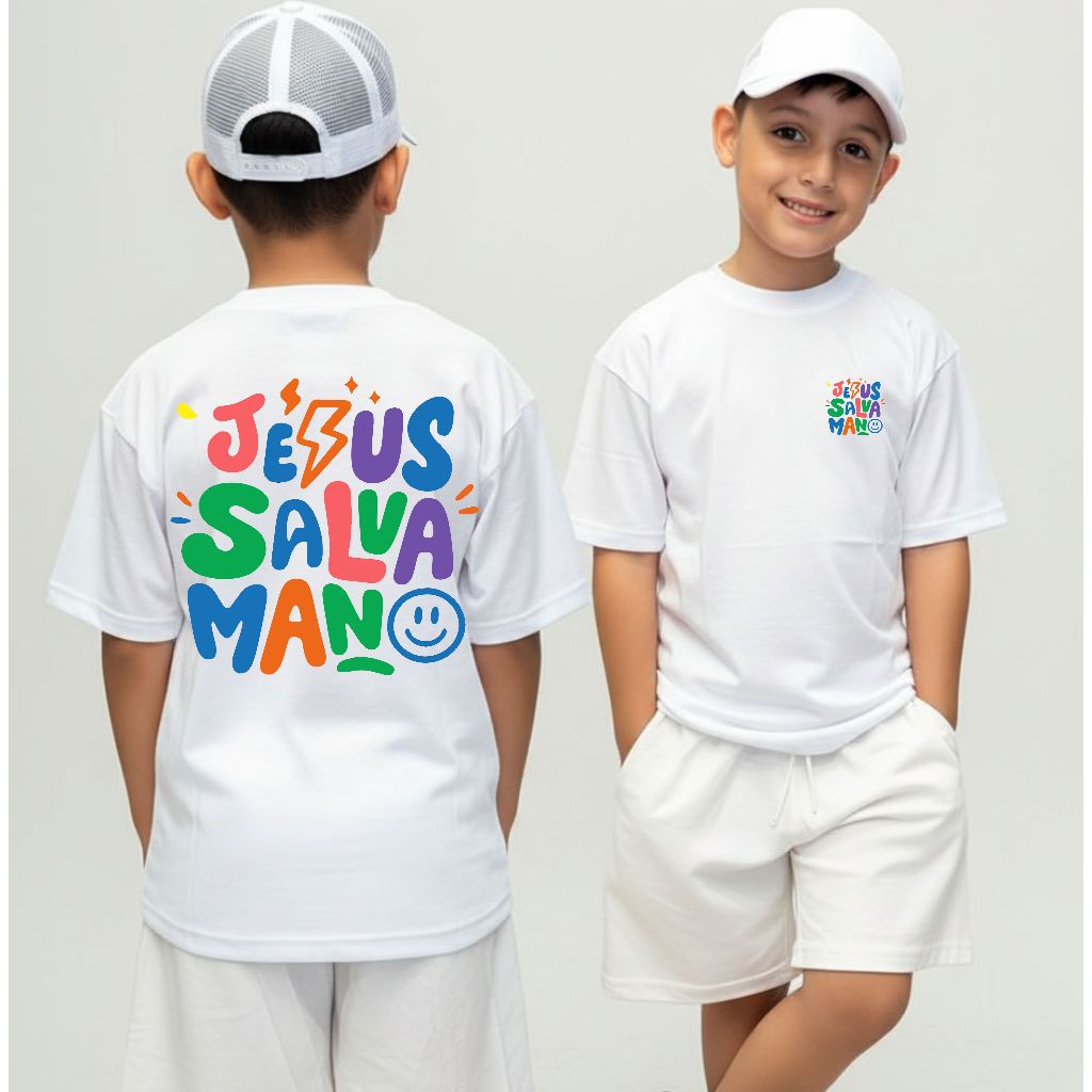 Camiseta Infantil Malha 30.1 100% Algodão Juvenil Estilosa Camisa Religiosa Jesus Cristo Salva Mano em Oferta na Shopee