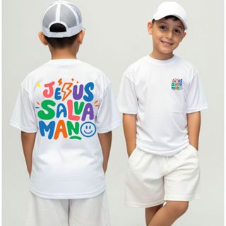 Camiseta Infantil Malha 30.1 100% Algodão Juvenil Estilosa Camisa Religiosa Jesus Cristo Salva Mano em Oferta na Shopee