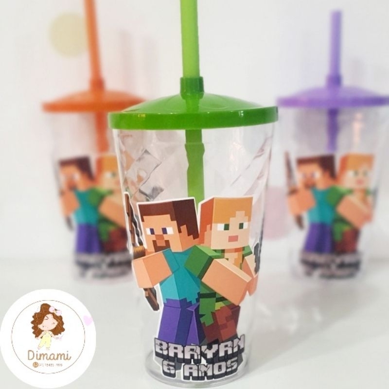 Kit 10 Copos Twister 500ml Minecraft – Lembrancinha Personalizada – Kit Festa Minecraft Infantil em Oferta na Shopee