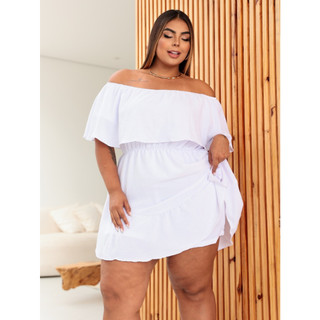 Vestido Curto Plus Size Feminino Macaquinho elegante ombro a mostra casual basico boho