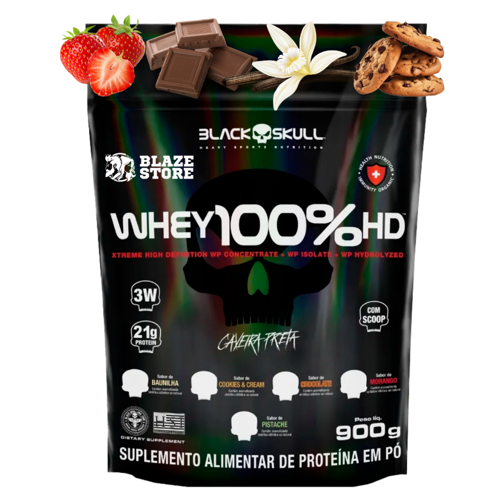 WHEY 100% HD Refil 900g Black Skull - Composto por Whey Protein Concentrado, Isolado e Hidrolisado em Oferta na Shopee