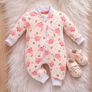 Macacão Bebê Menina Suedine 100% Algodão com Zíper – Inverno, Manga Longa, RN ao GG em Oferta na Shopee