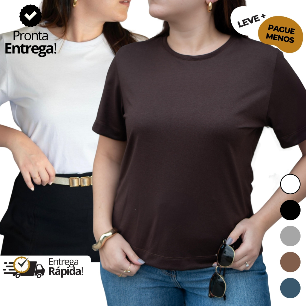 Kit 3 Camiseta Feminina Básica 100% T-Shirt Varias Cores Envio Imediato
