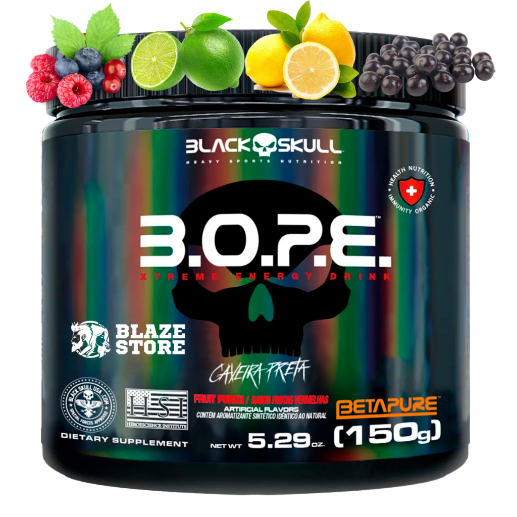 Pré Treino B.O.P.E 150g Black Skull - Cafeína, Arginina, Taurina, Creatina e Maltodextrina