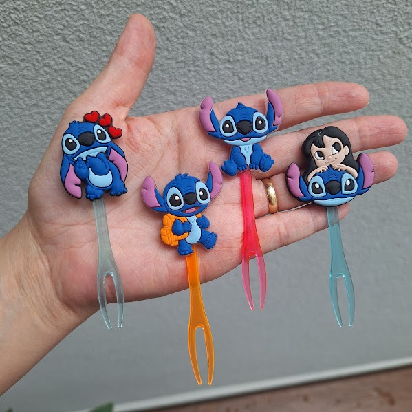 stitch - lilo - garfinho espeto palito para lancheira/garfinho pra frutas/petiscos infantil