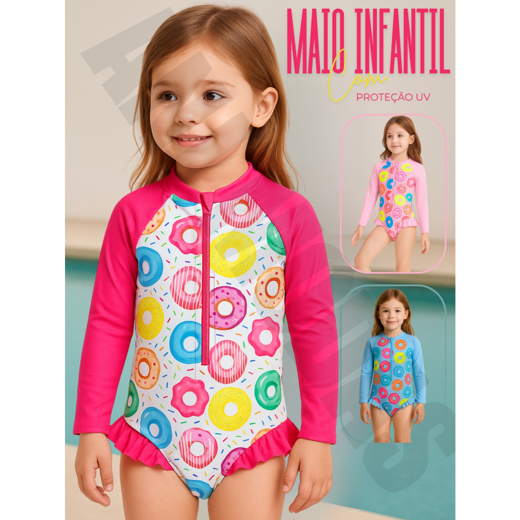 Maiô Manga Longa Infantil Menina Bebe Biquini Proteção Uv 50 Maio Manga Comprida