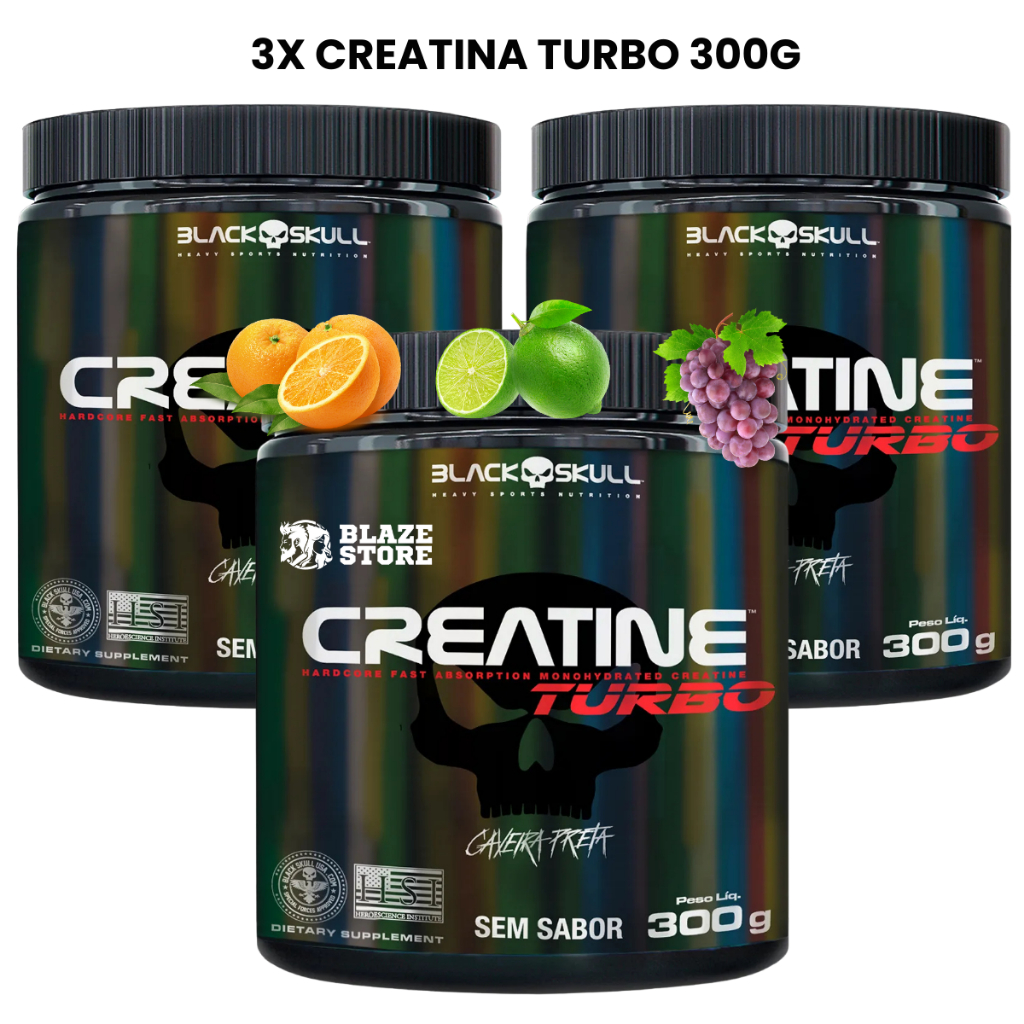 3x Creatina Turbo 300g Black Skull Caveira Preta Melhor Custo Beneficio Promoção Barato em Oferta na Shopee