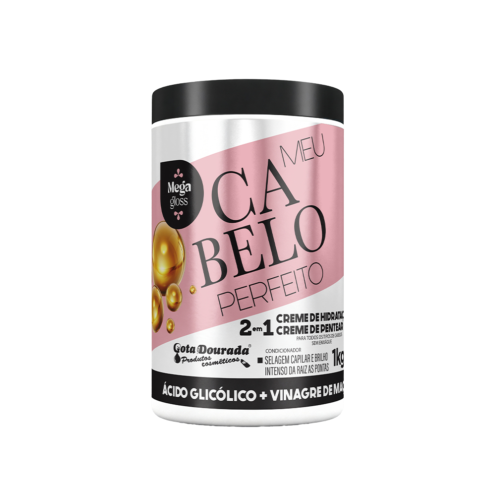 Creme de Hidratação Meu Cabelo Perfeito Gota Dourada -  Ácido glicólico + Vinagre de Maçã em Oferta na Shopee
