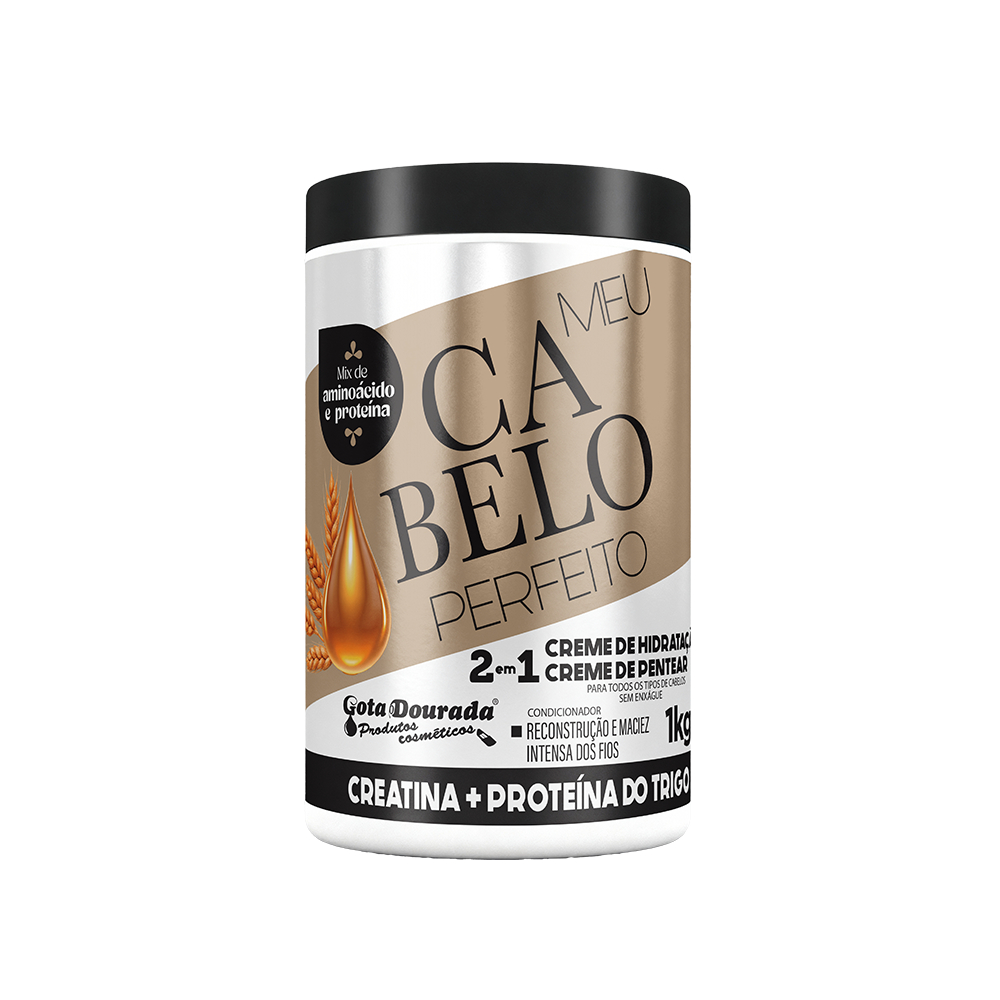 Creme de Hidratação Meu Cabelo Perfeito Gota Dourada -  Creatina + Proteína do Trigo