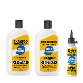 Kit Shampoo e Condicionador Biotina 430 ml + Tônico Biotina 100 ml Gota Dourada