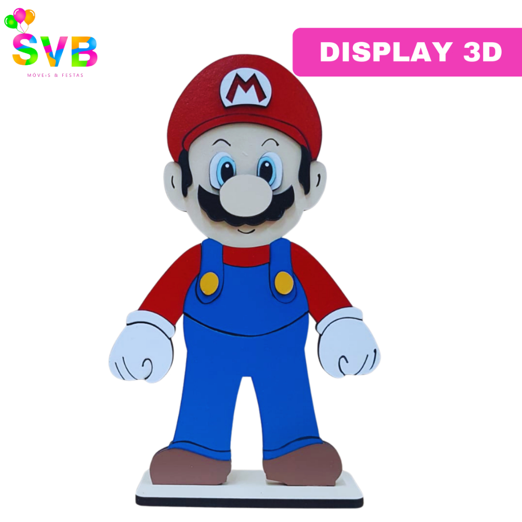 Decoração Mario Bros Enfeite Mesa Display 3D Mdf Centro de Mesa SVB MÓVEIS E FESTAS