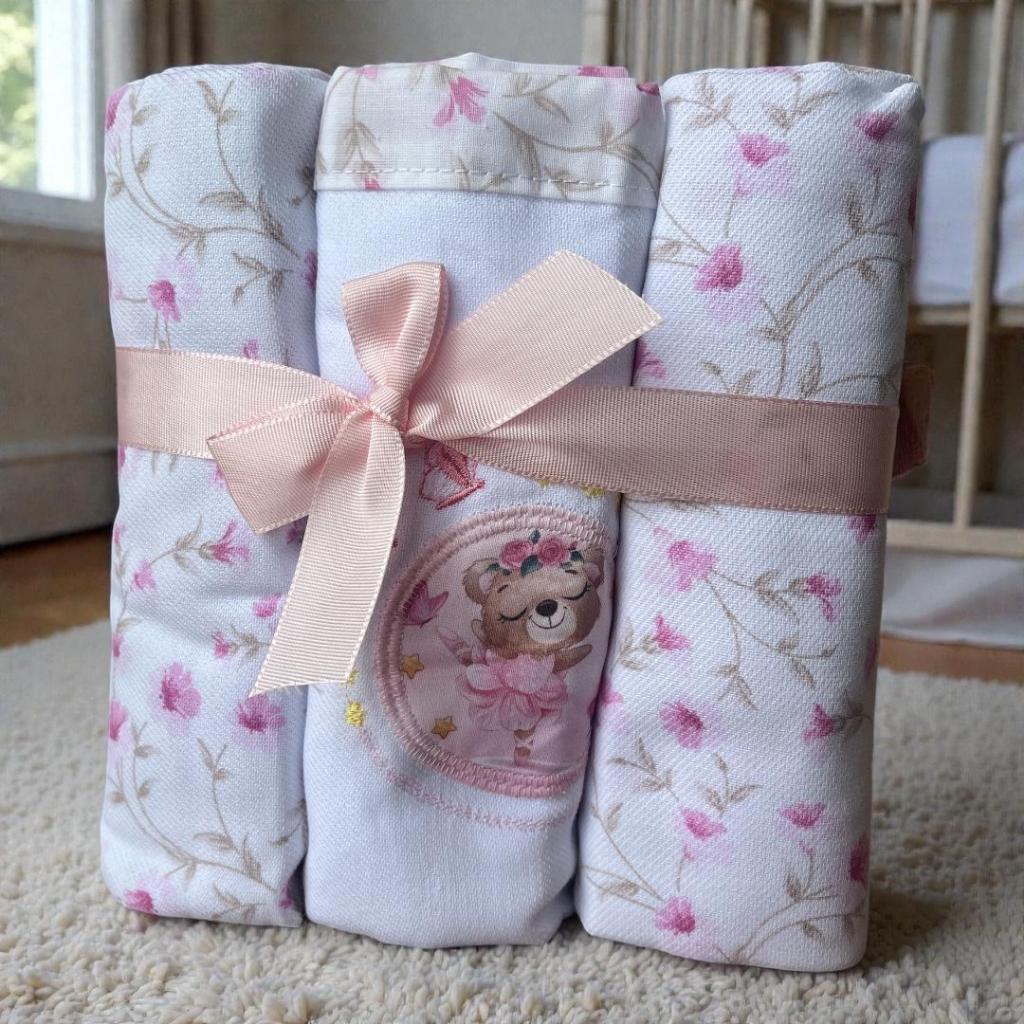 Cueiro Bebê Flanelado 100% Algodão | Kit 3 Unidades 80x80cm | Muito Mimo