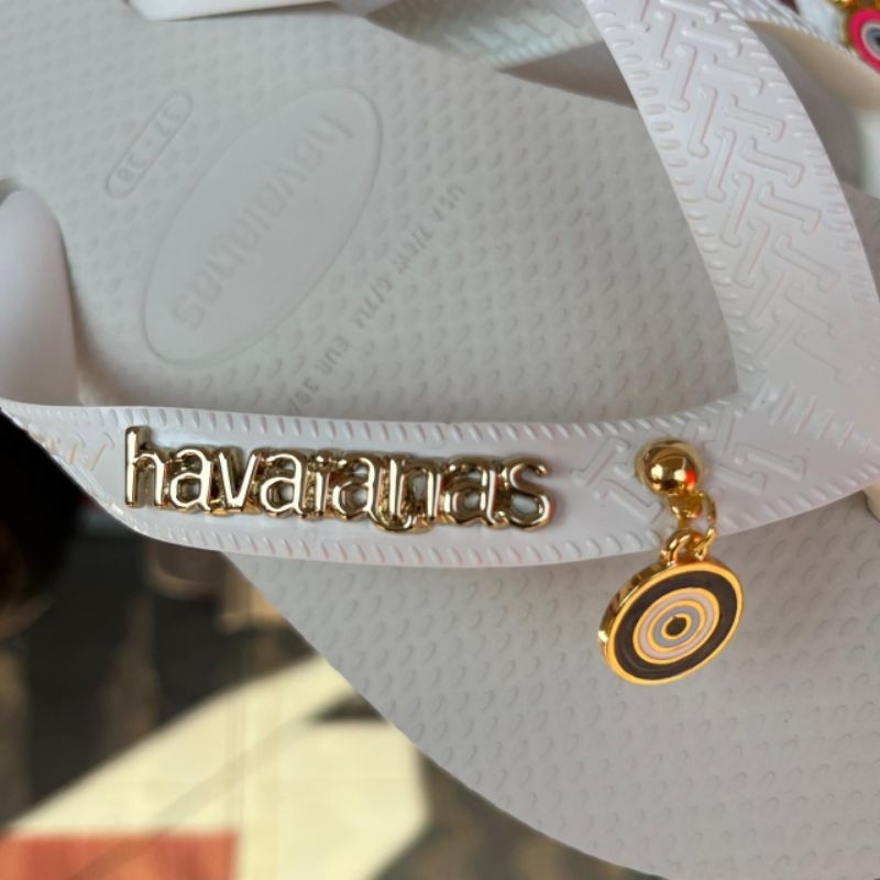 Chinelo Havaianas Original Top Branca Ou Preta Feminina Personalizada Com Pingente De Olho Grego