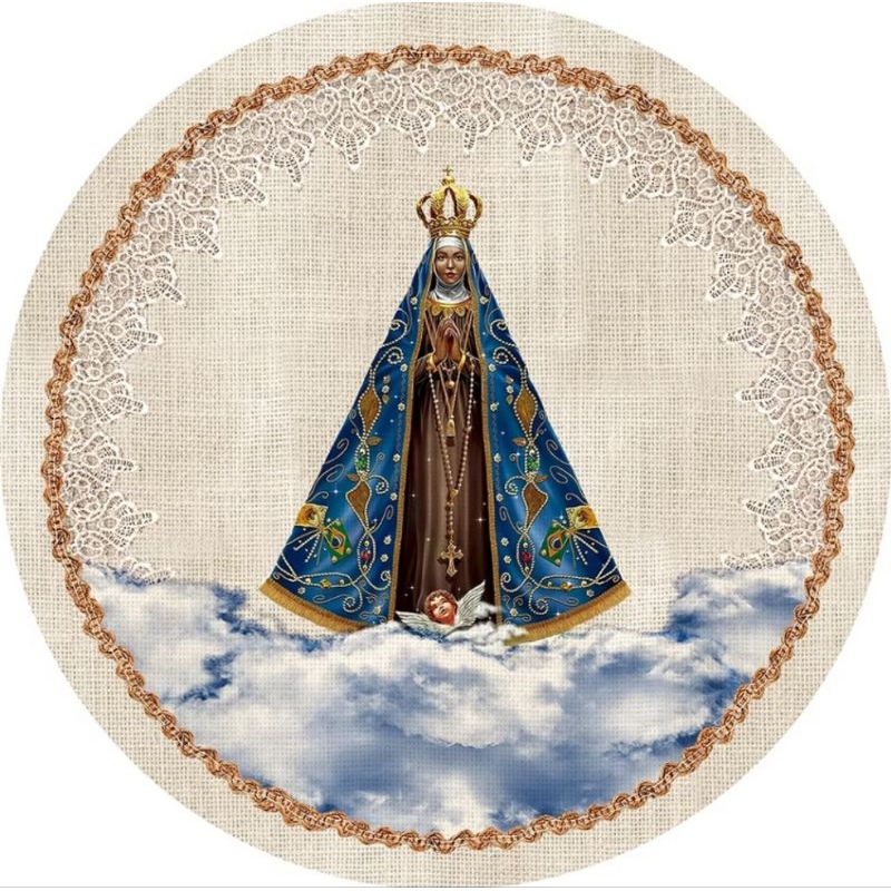 Souplast capa de tecido - Mesa Posta Tema nossa senhora aparecida 35x35 cm