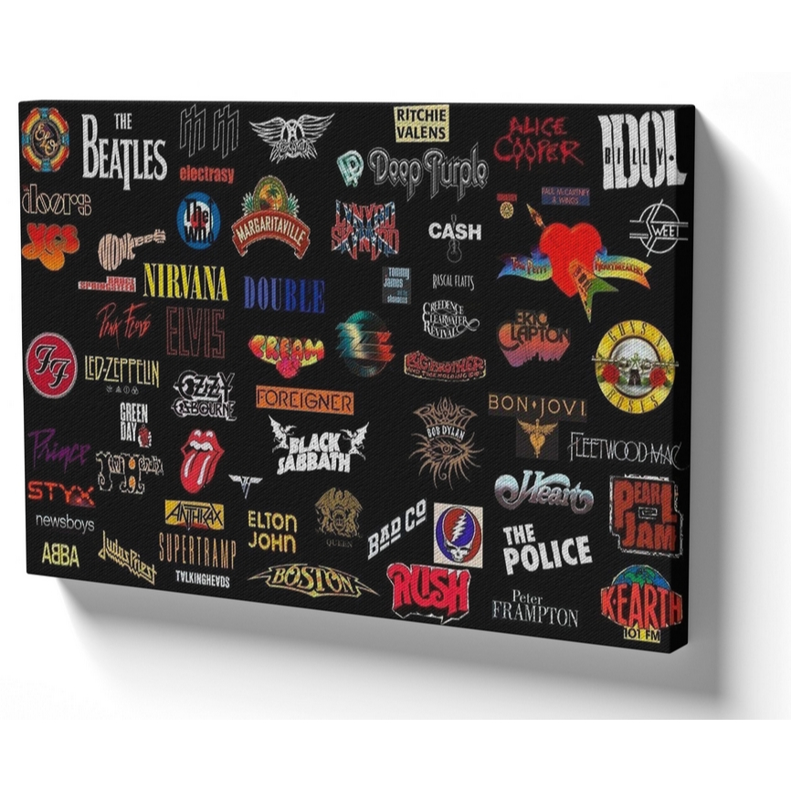 Quadro luxo tela 50x70 estrutura madeira Rock In Roll Bandas Famosas Musica queen Beatles Guns Ozzy Elvis Stones Nirvana