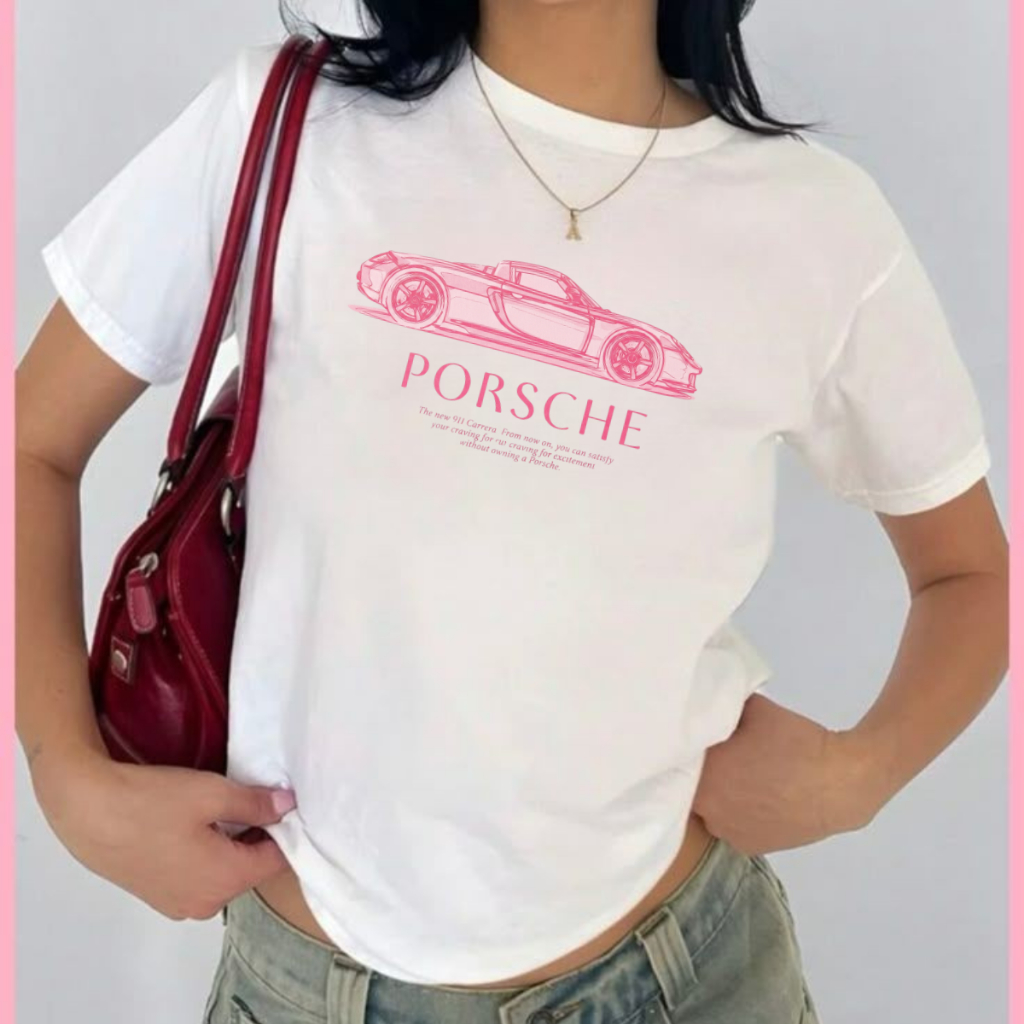 Camiseta Slim Feminina Estampa Carro Rosa T-shirt Premium Casual De Verão Summer Algodão Leve e Envio Imediato em Oferta na Shopee