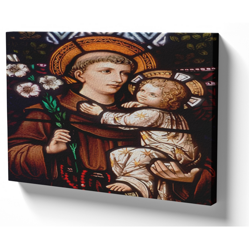 Quadro luxo tela 50x70 estrutura madeira Santo Antonio vitral Jesus