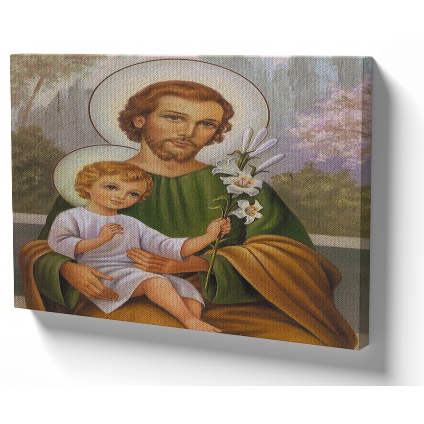 Quadro luxo tela 50x70 estrutura madeira São Jose Jesus Cristo